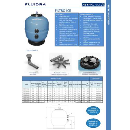 Filter ICE Astralpool Ø500 with Side valve 1 1/2" De Bayoneta