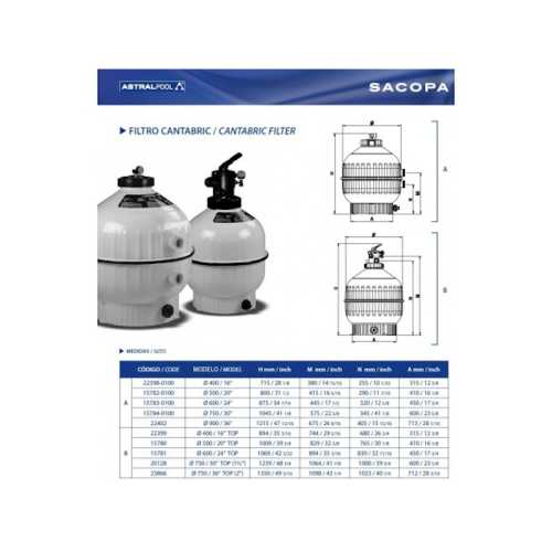 Injected Cantabric Filter Astralpool Ø750 met bajoneta-klep 2 "