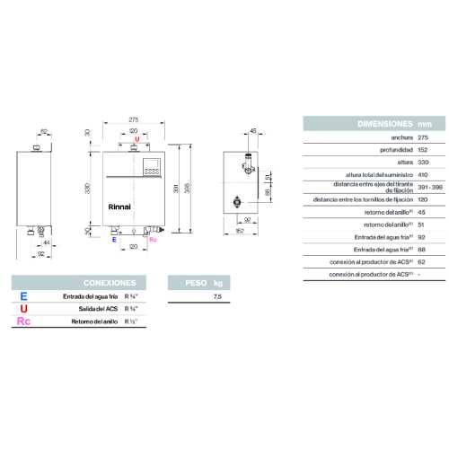 Recirculatie kit acs met chronothermostaat RRCD-XGT Rinnai