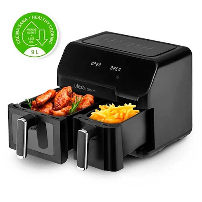 Freidora Aire 9L / 5,5 + 3L 2 Cajones 2700W Ufesa 72805565 Negro