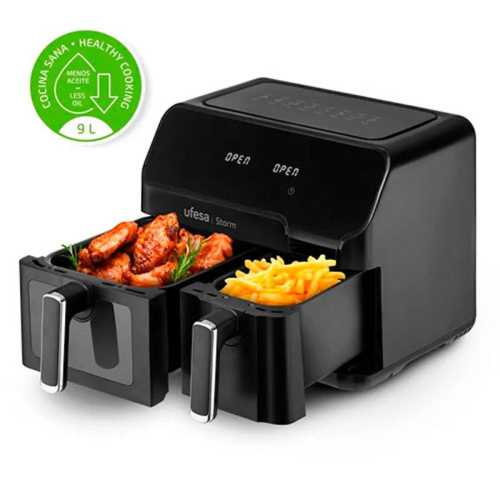 Freidora Aire 9L / 5,5 + 3L 2 Cajones 2700W Ufesa 72805565 Negro